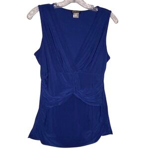 Venus Royal Blue Twist Front V Neck Sleeveless Tunic Top Womens Medium